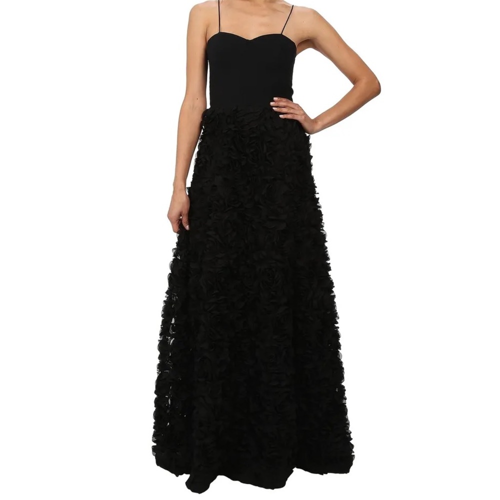 Aidan Mattox Black Strapless Rosette Evening Gown - Prom Dress